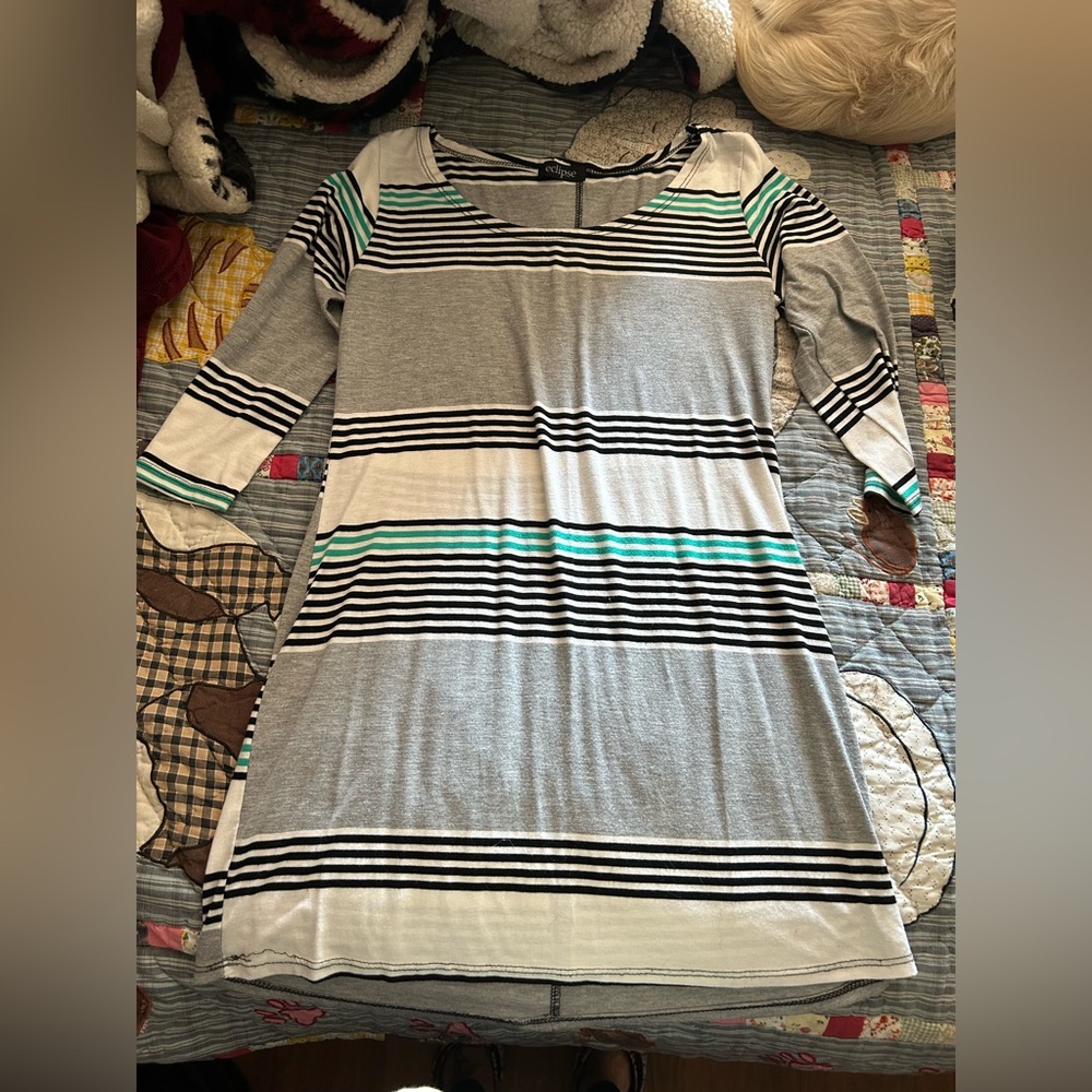 💥Eclipse Striped Tunic - Gray, Black, White, Teal